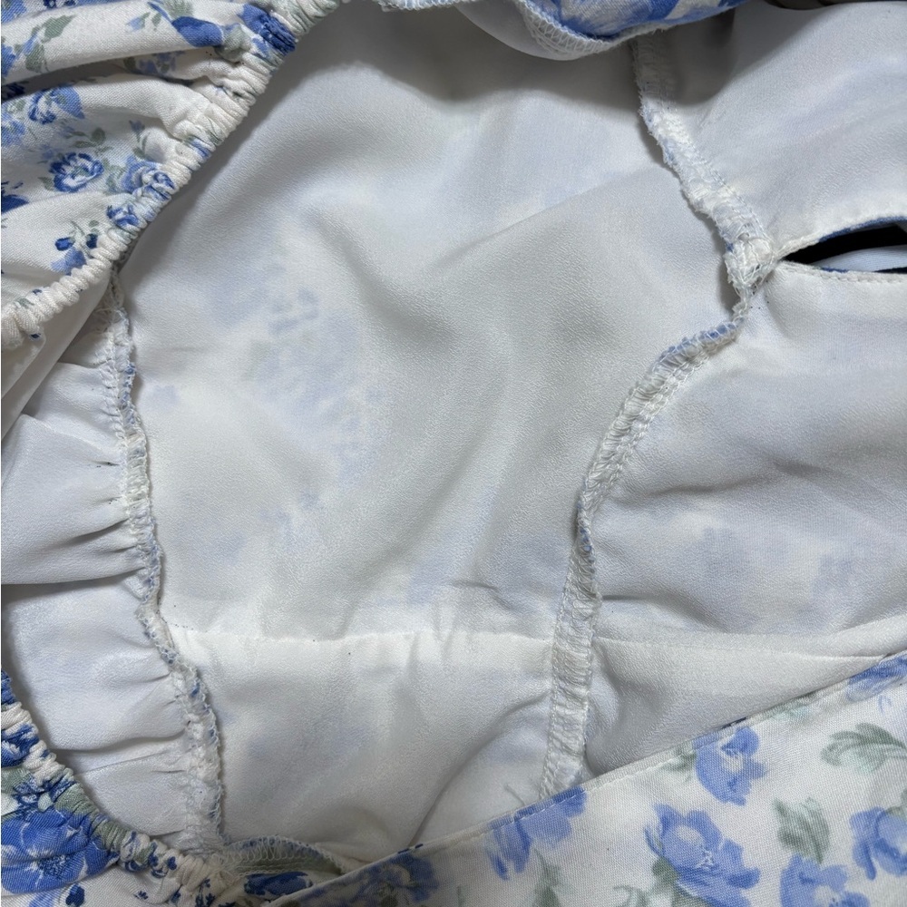 Hollister Blue Floral Ruffle Mini Dress S Cottagecore Coastal Tie Back - Picture 8 of 8
